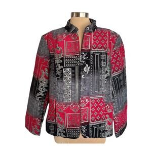 Christopher & Banks Tapestry Blazer Women XL Full Zip Geometric Design Patchwork